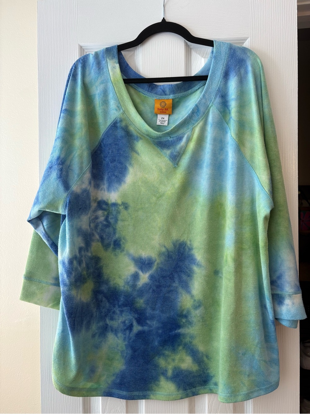Ruby Rd. Blue & Green Tie-Dye Pullover Sweatshirt